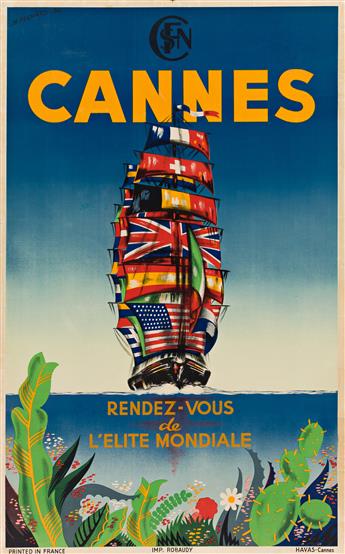 VARIOUS ARTISTS.  CANNES. Two posters. Each approximately 39¾x24½ inches, 101x62¼ cm. Robaudy, Cannes.